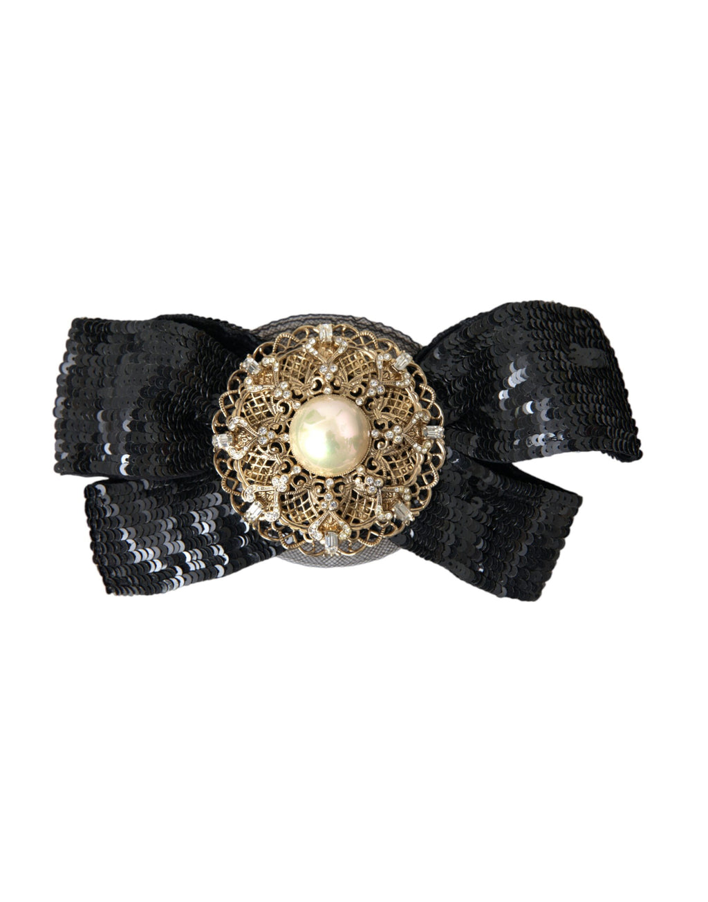 Dolce & Gabbana Black Sequin Pearl Handmade Brooch Hairpin