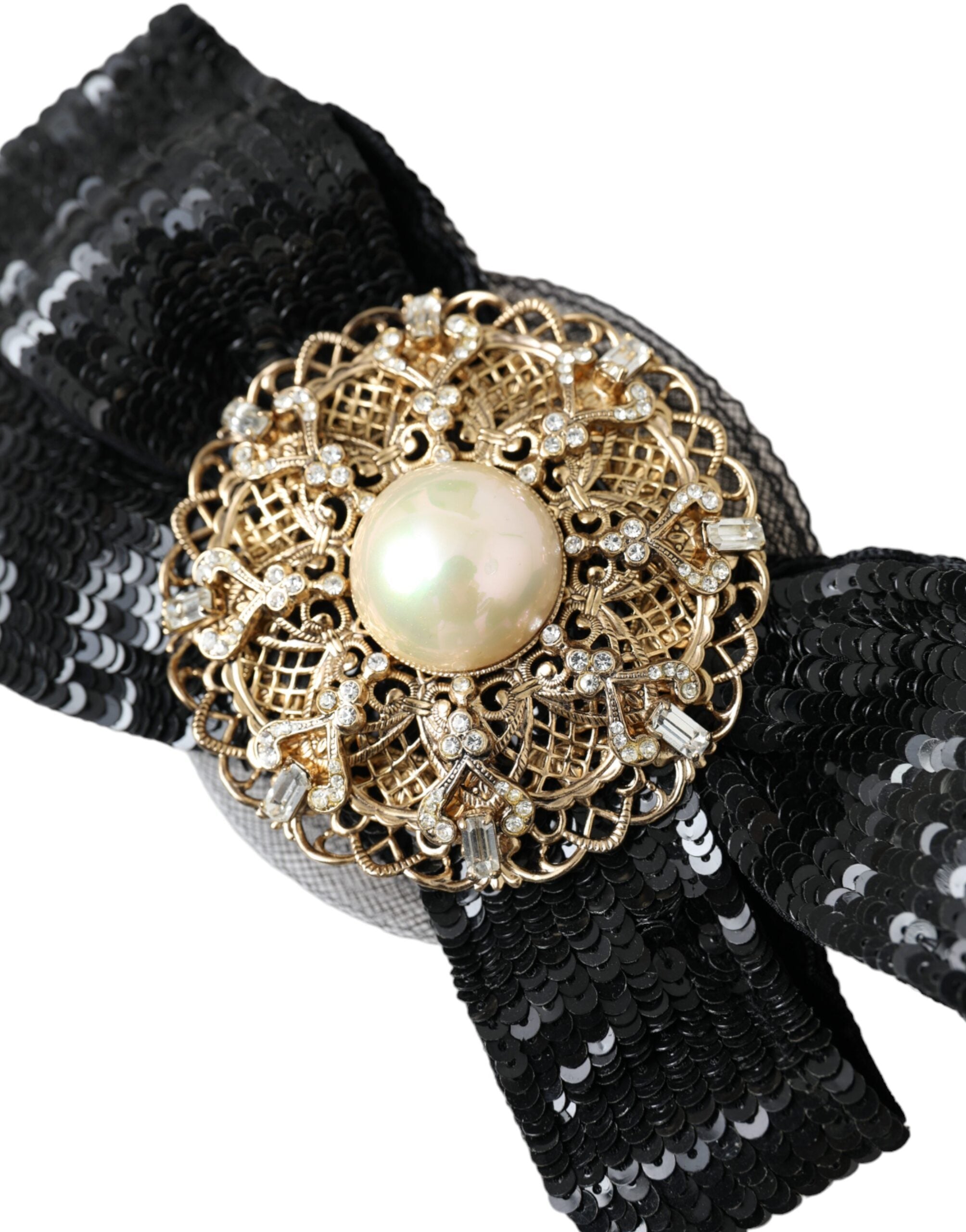 Dolce & Gabbana Black Sequin Pearl Handmade Brooch Hairpin
