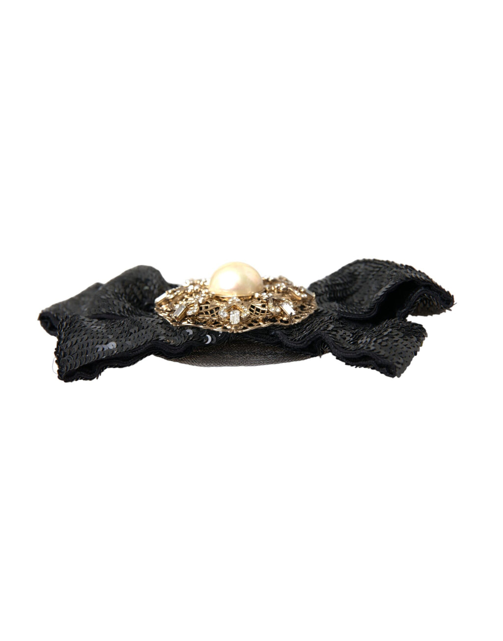 Dolce & Gabbana Black Sequin Pearl Handmade Brooch Hairpin