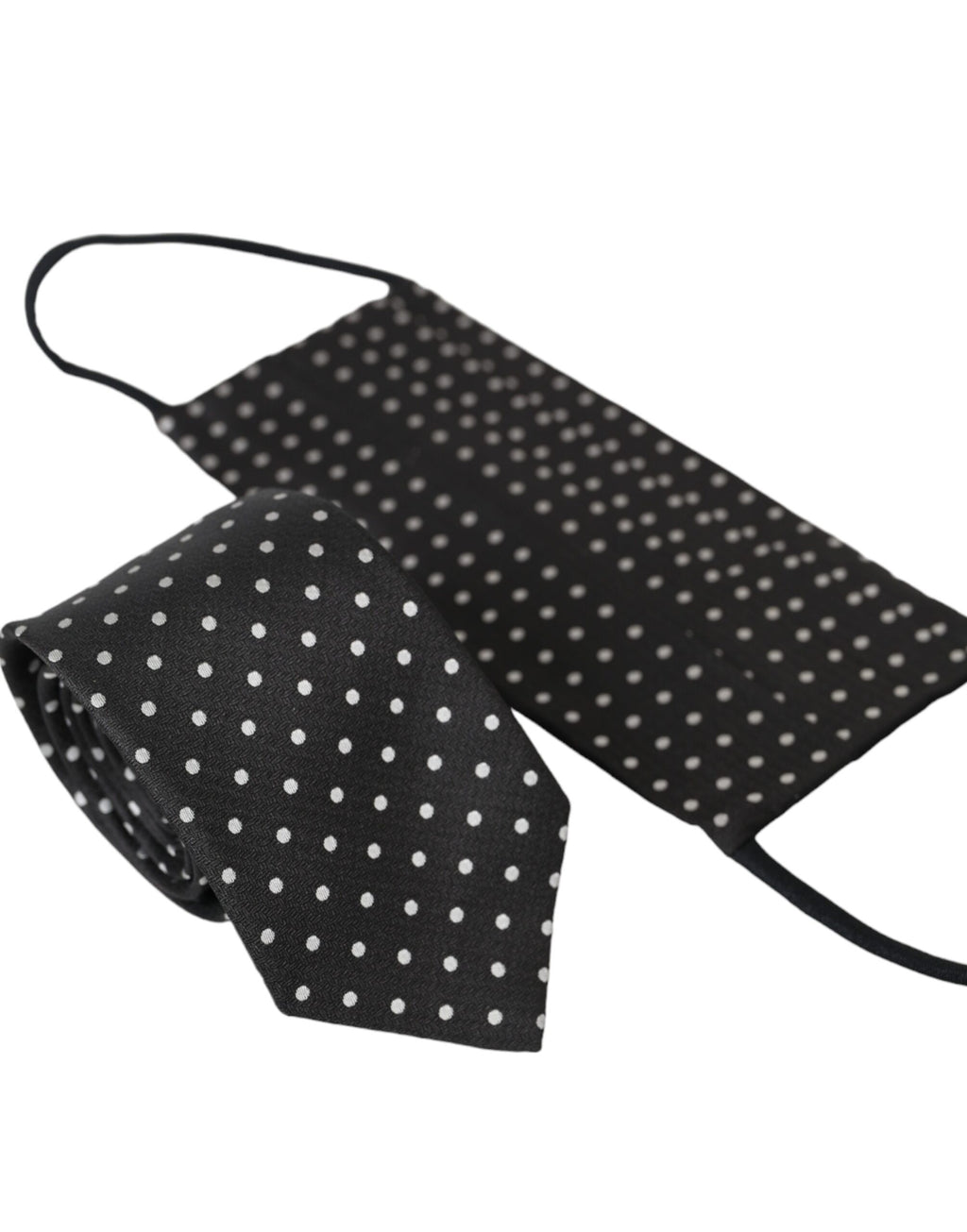 Dolce & Gabbana Black White Polka Dots 100% Silk Tie Face Mask