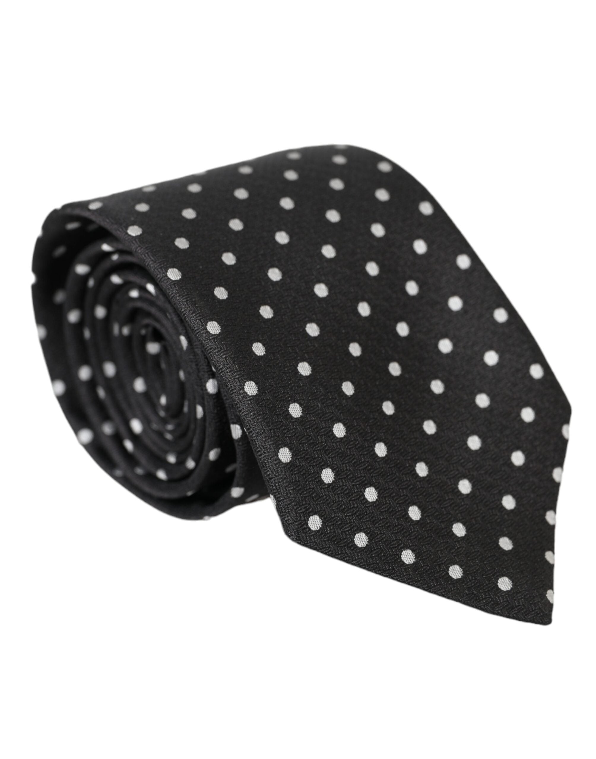 Dolce & Gabbana Black White Polka Dots 100% Silk Tie Face Mask