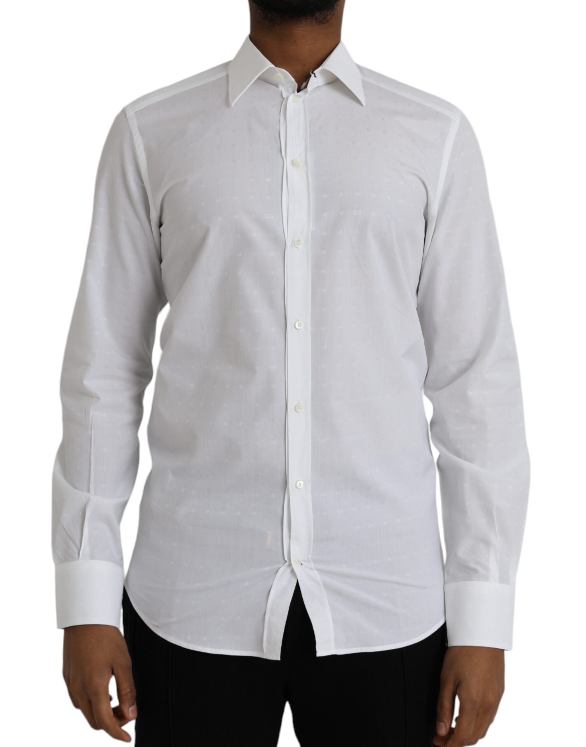 Dolce & Gabbana White Logo Cotton Men's GOLD Dress Shirt