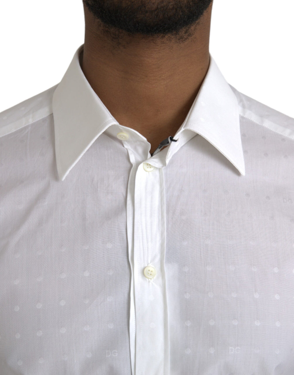 Dolce & Gabbana White Logo Cotton Men's GOLD Dress Shirt