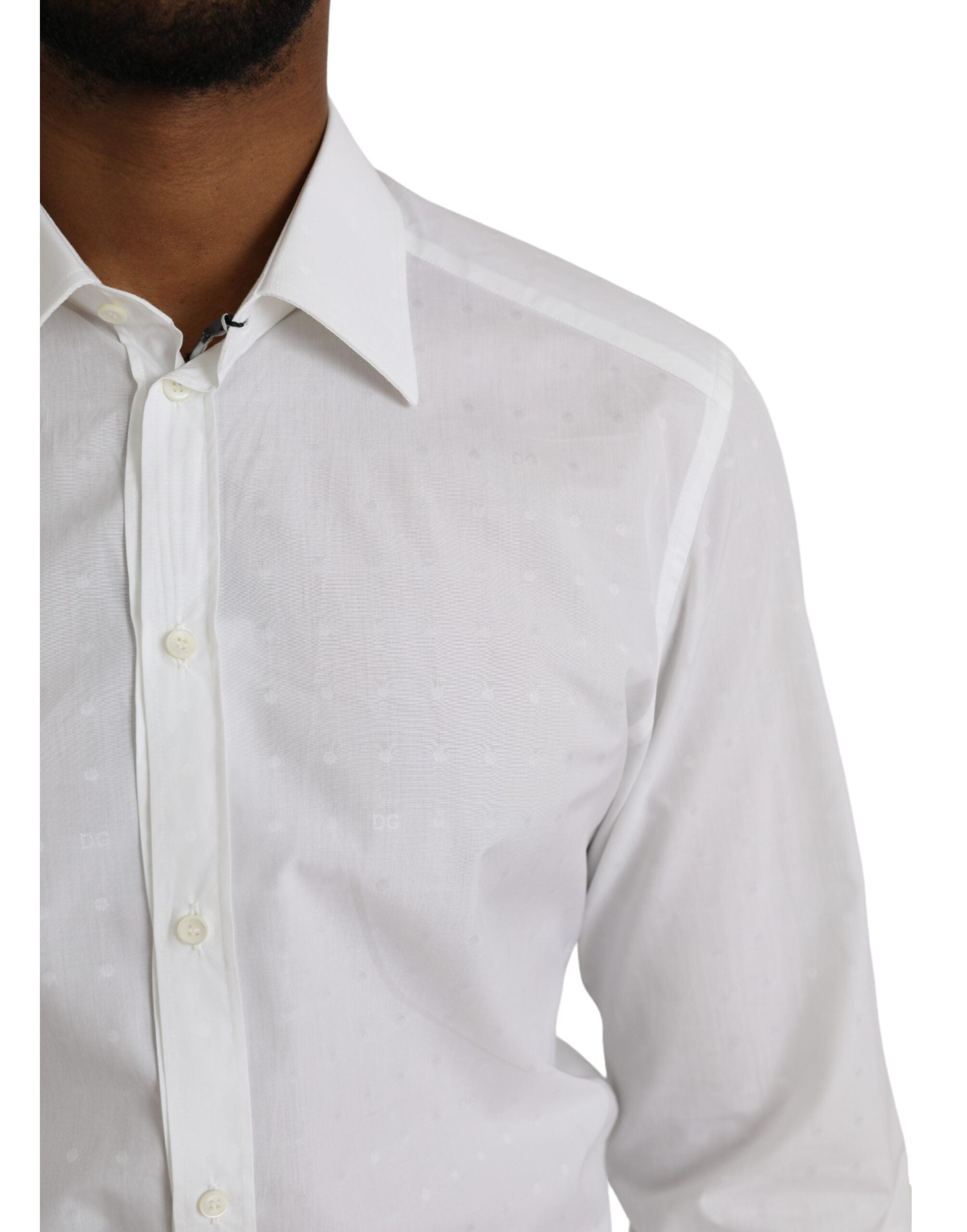 Dolce & Gabbana White Logo Cotton Men's GOLD Dress Shirt