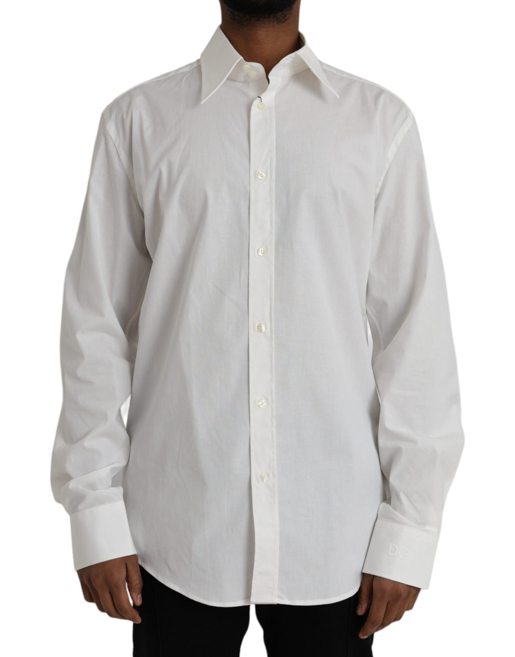 Dolce & Gabbana White Cotton Slim Fit GOLD Shirt