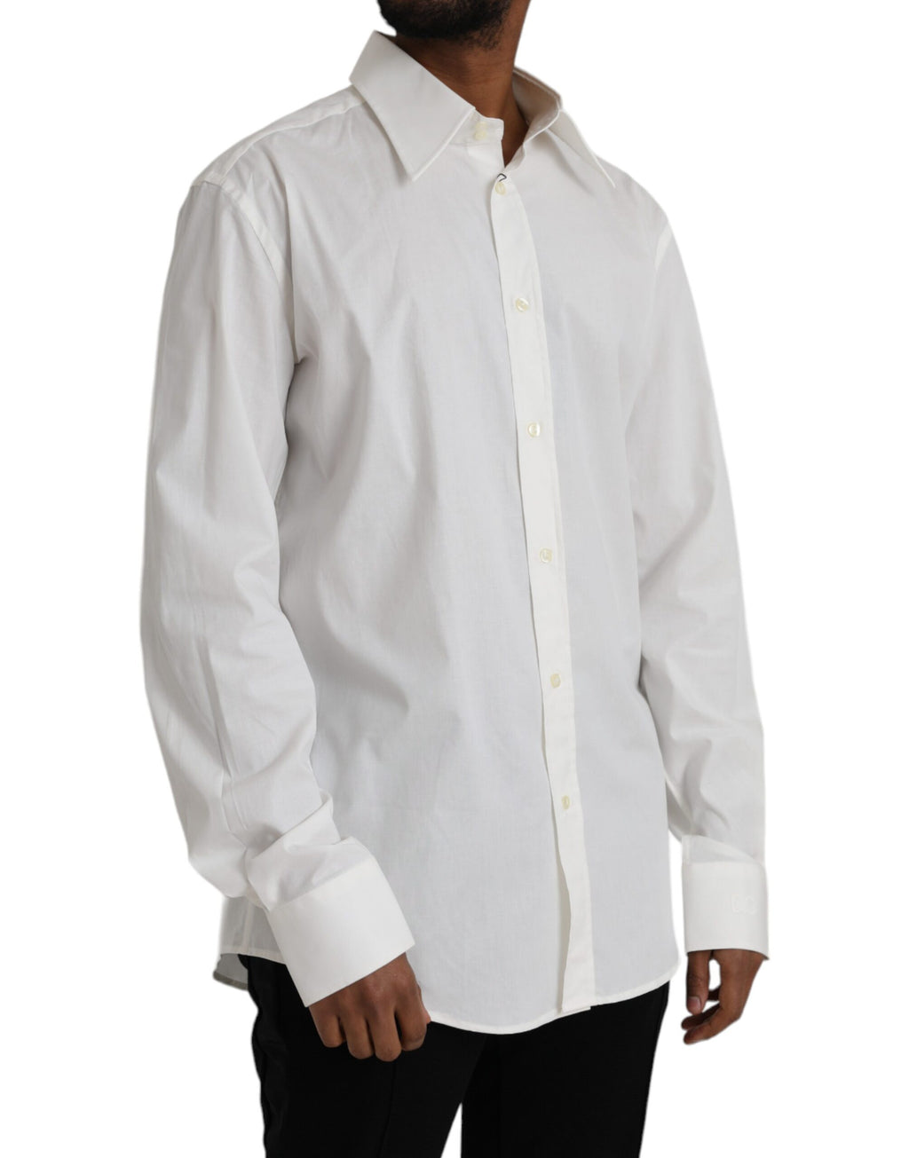 Dolce & Gabbana White Cotton Slim Fit GOLD Shirt
