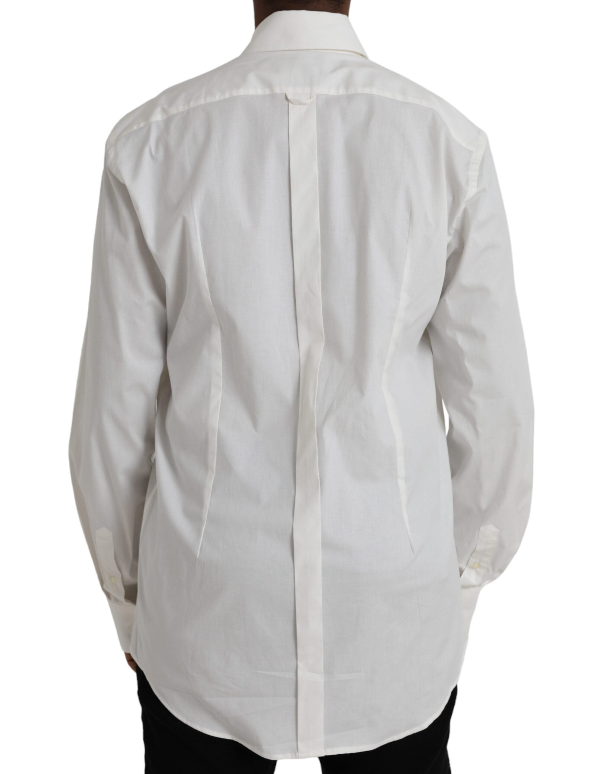 Dolce & Gabbana White Cotton Slim Fit GOLD Shirt