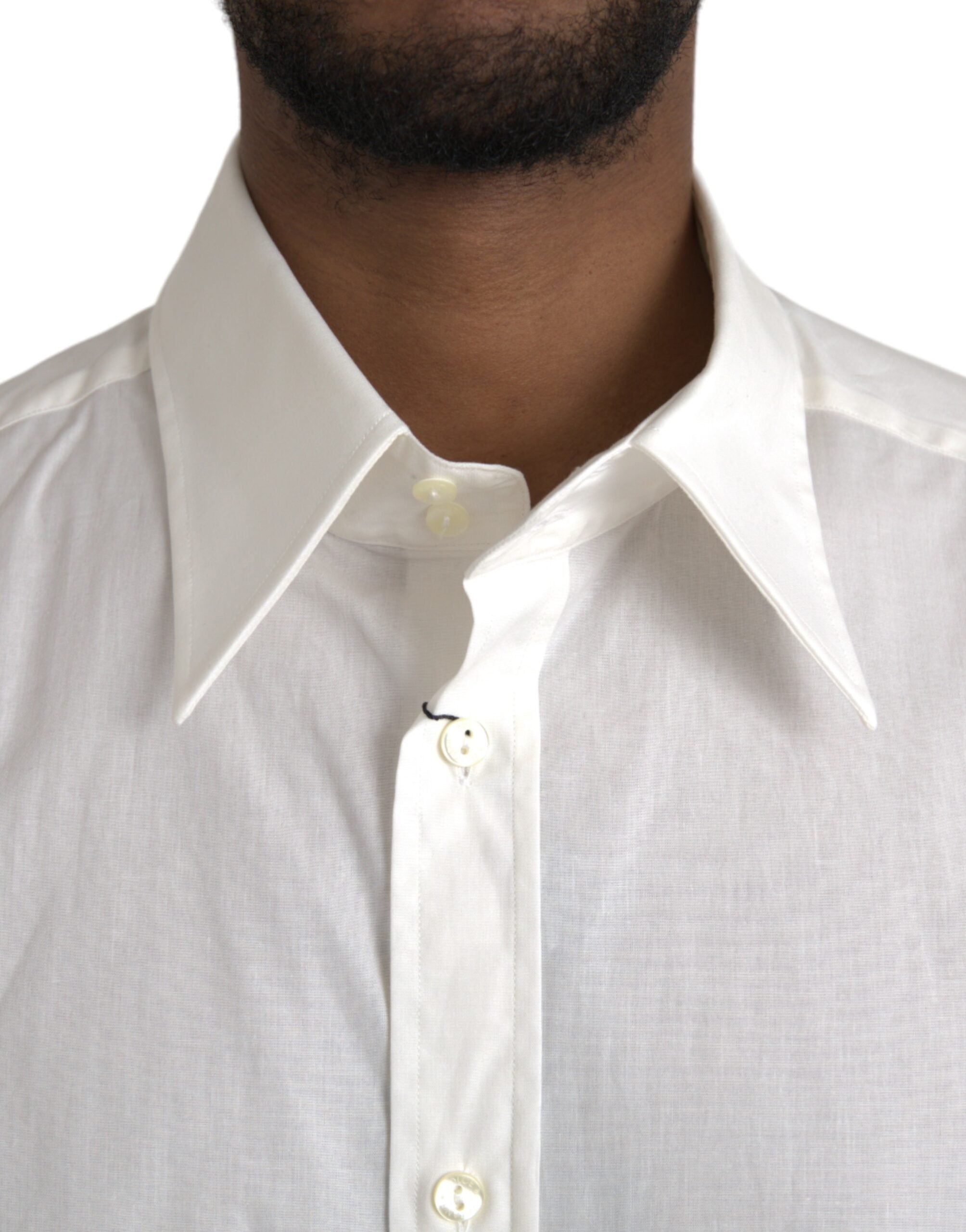 Dolce & Gabbana White Cotton Slim Fit GOLD Shirt