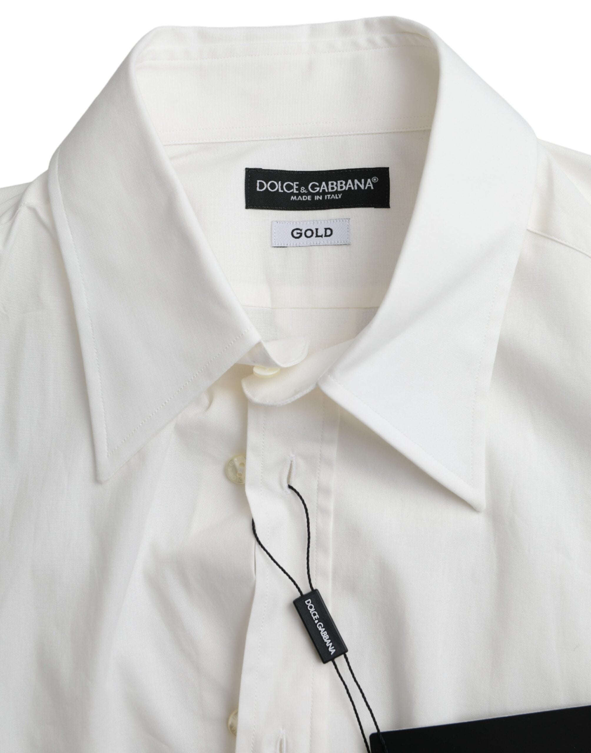 Dolce & Gabbana White Cotton Slim Fit GOLD Shirt