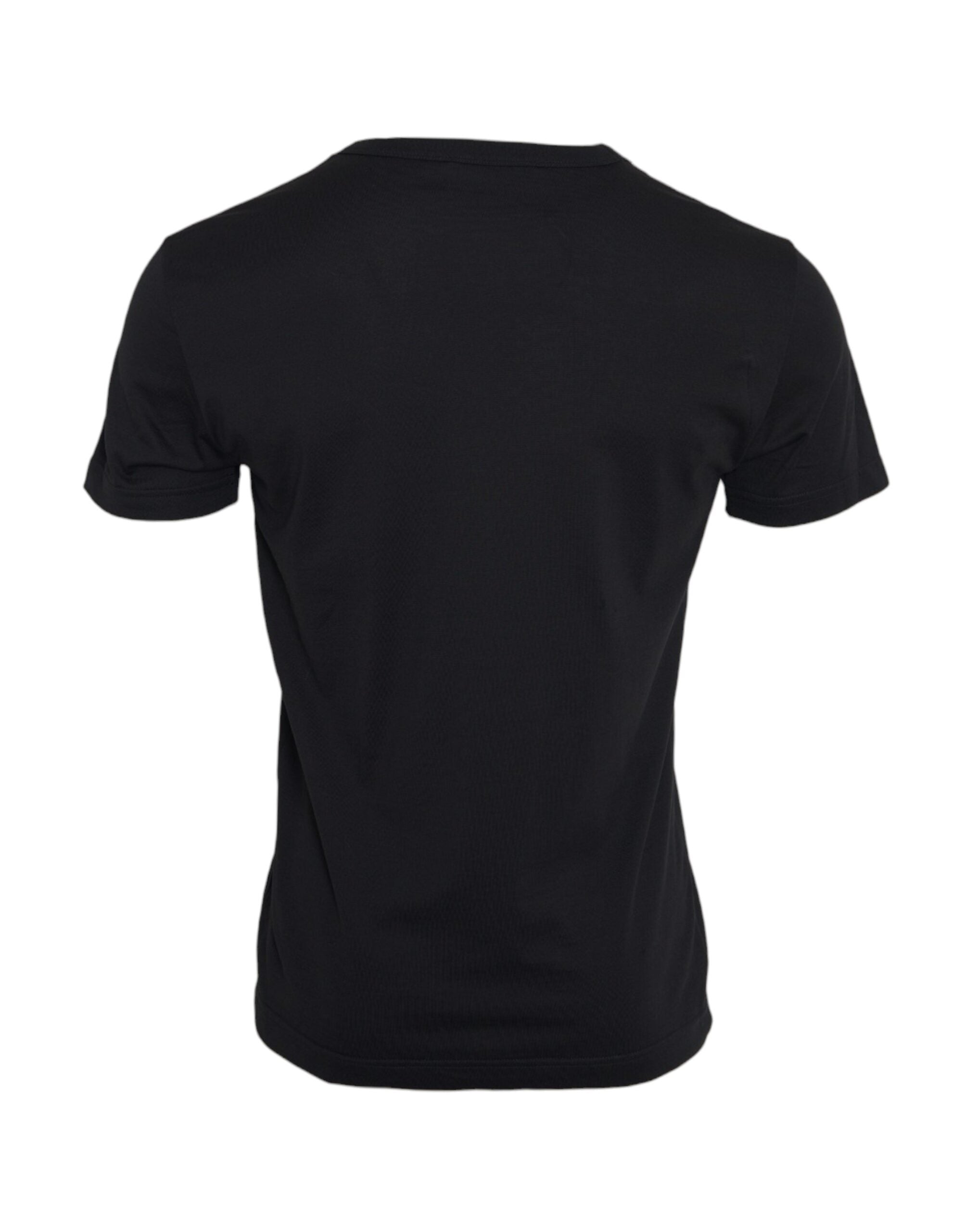 Dolce & Gabbana Black Cotton Silver Chain Short Sleeve T-Shirt