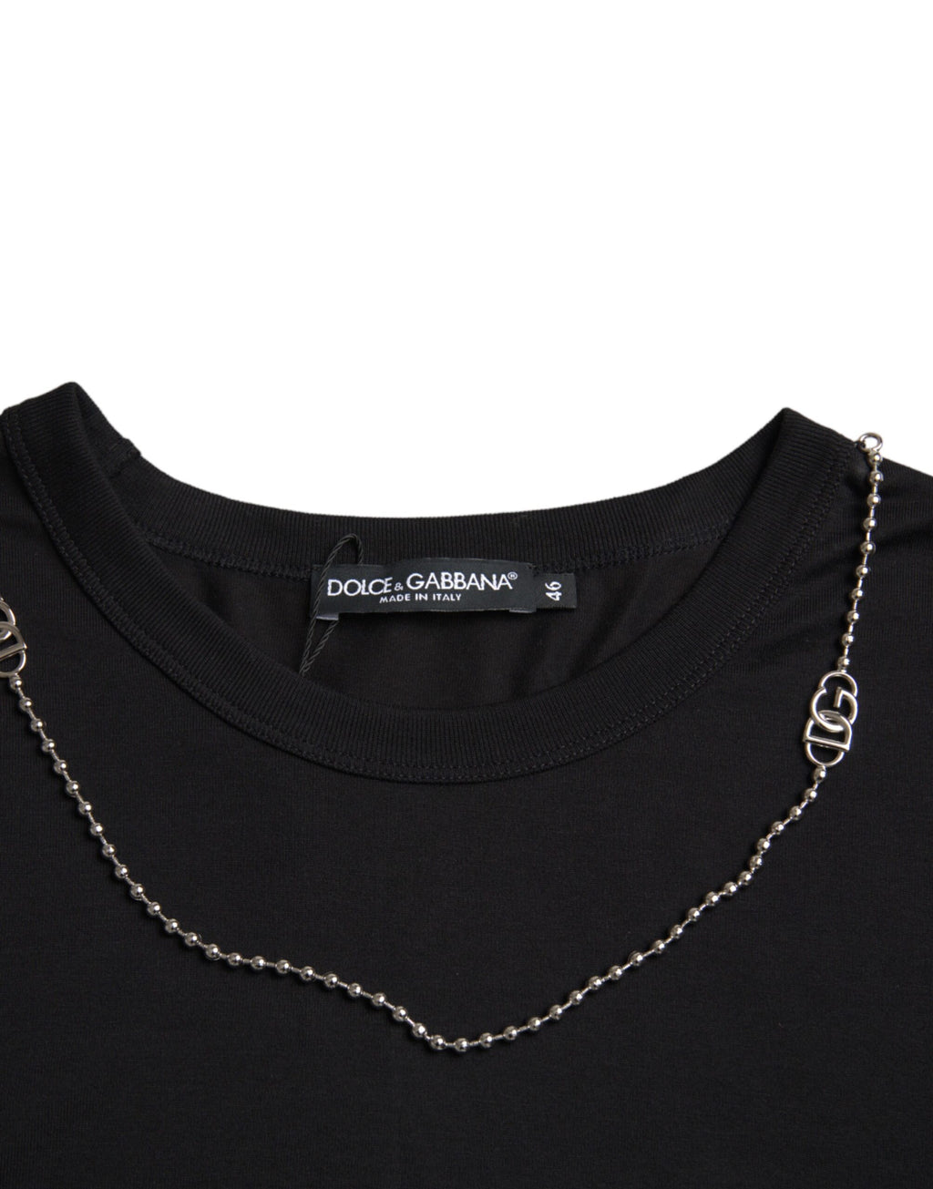 Dolce & Gabbana Black Cotton Silver Chain Short Sleeve T-Shirt