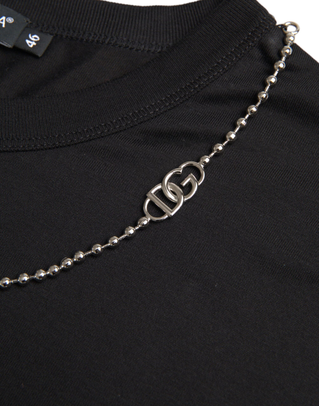 Dolce & Gabbana Black Cotton Silver Chain Short Sleeve T-Shirt