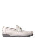 Dolce & Gabbana White Grey Leather Slip Moccasin Shoes Loafers