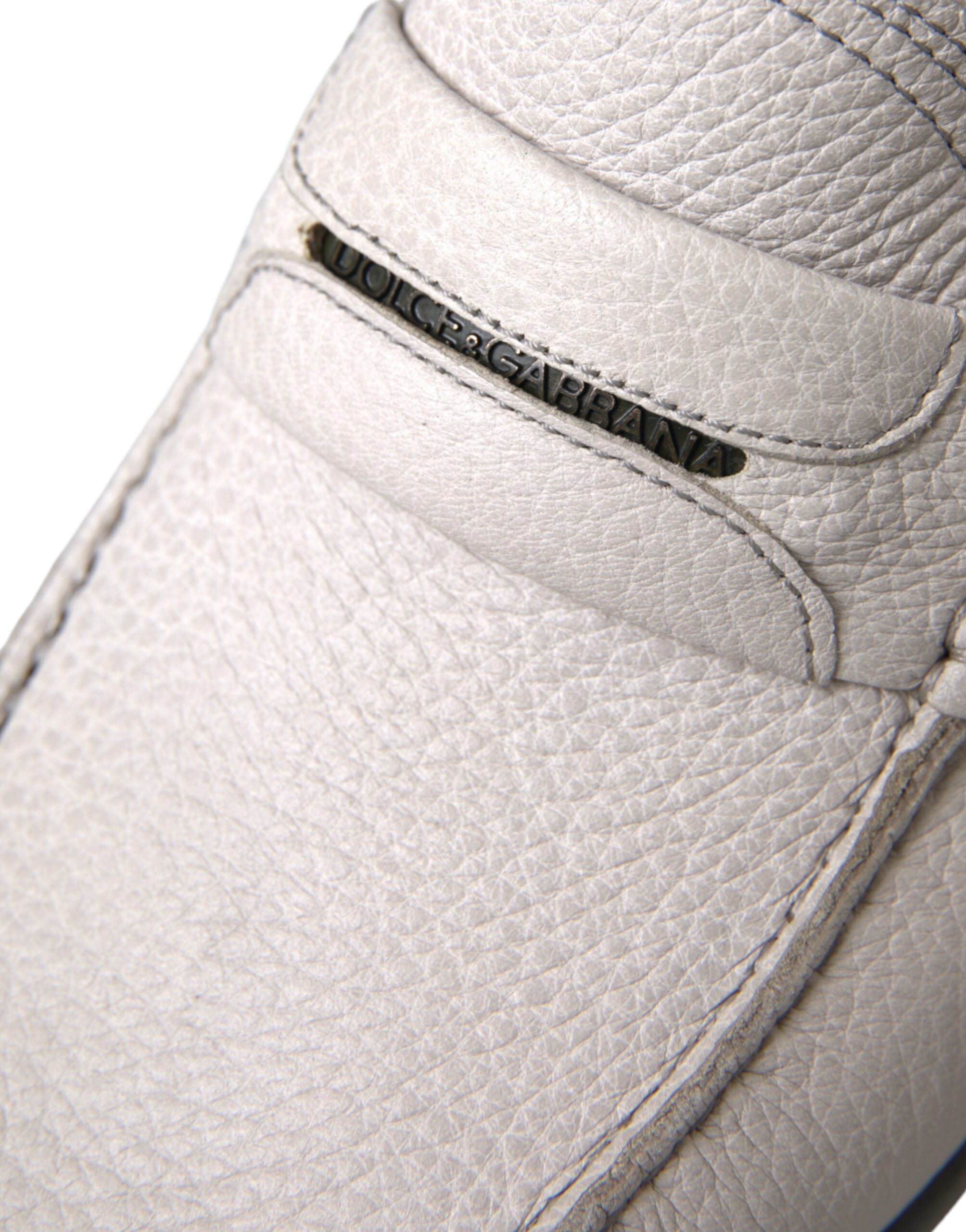 Dolce & Gabbana White Grey Leather Slip Moccasin Shoes Loafers