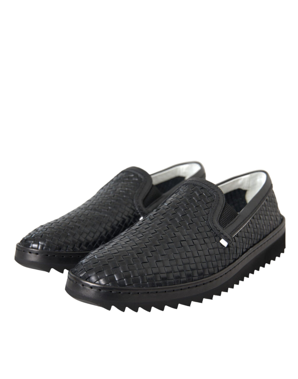 Dolce & Gabbana Black Woven Buffalo Leather Men's Loafers Shoes