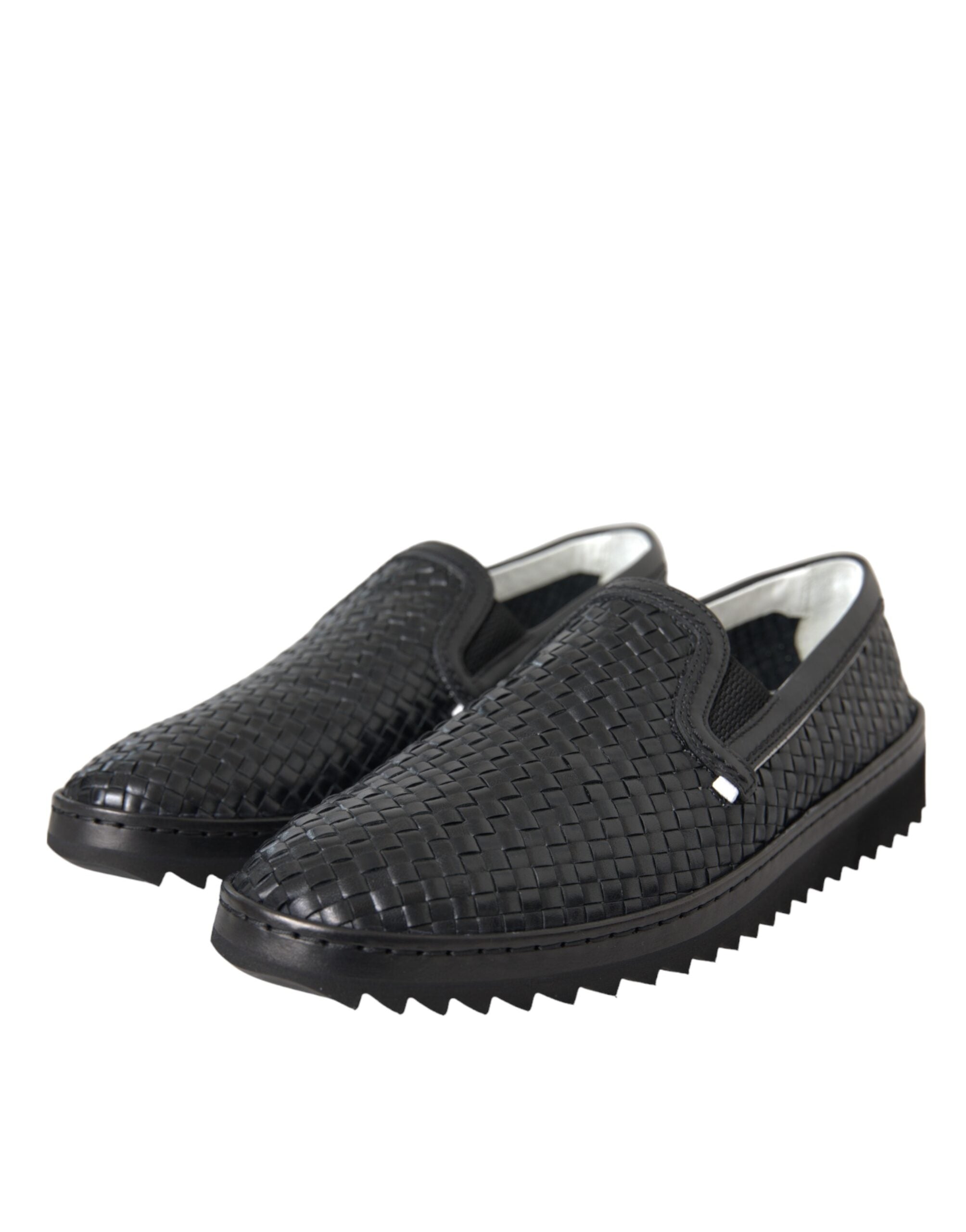 Dolce & Gabbana Black Woven Buffalo Leather Men's Loafers Shoes