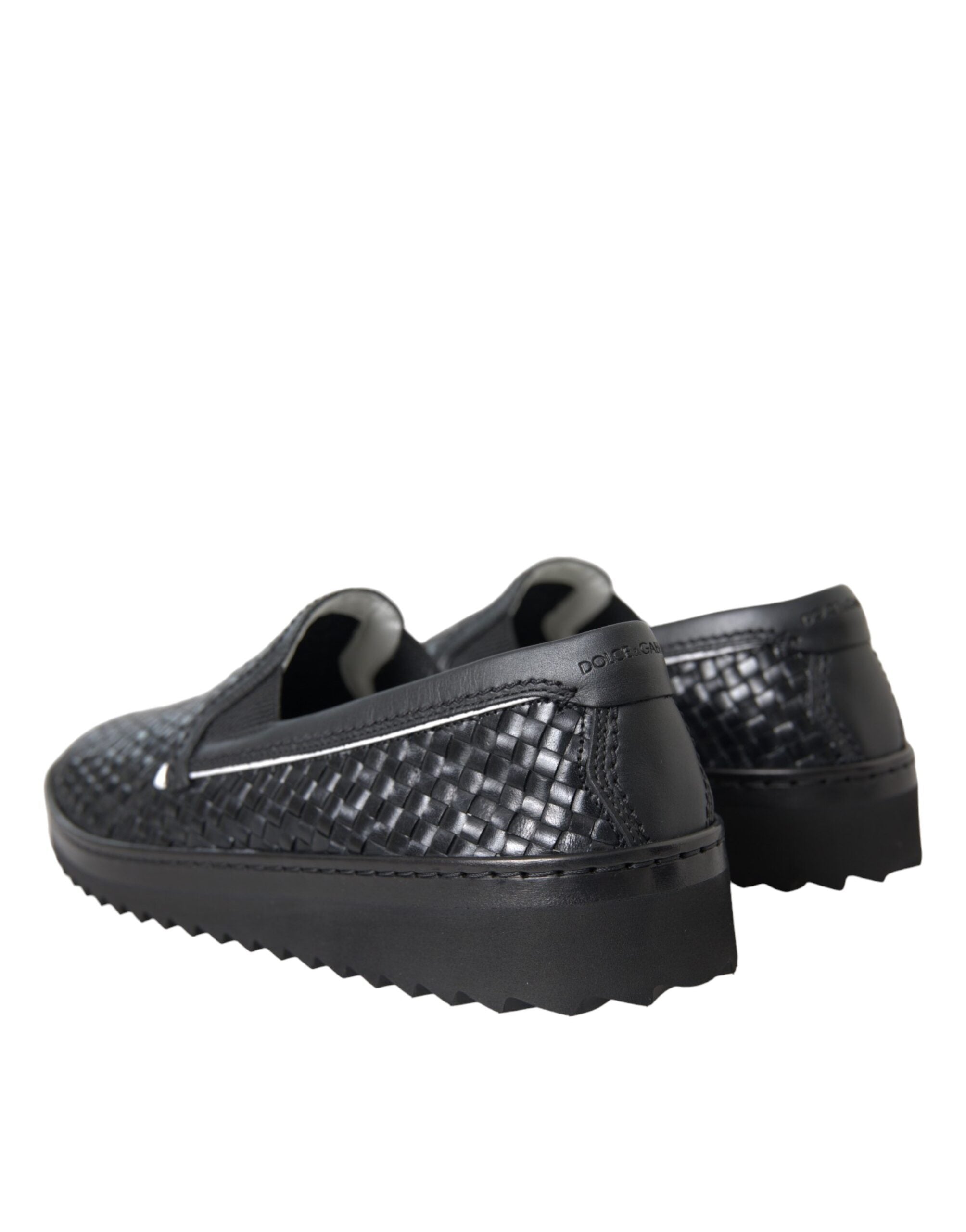 Dolce & Gabbana Black Woven Buffalo Leather Men's Loafers Shoes