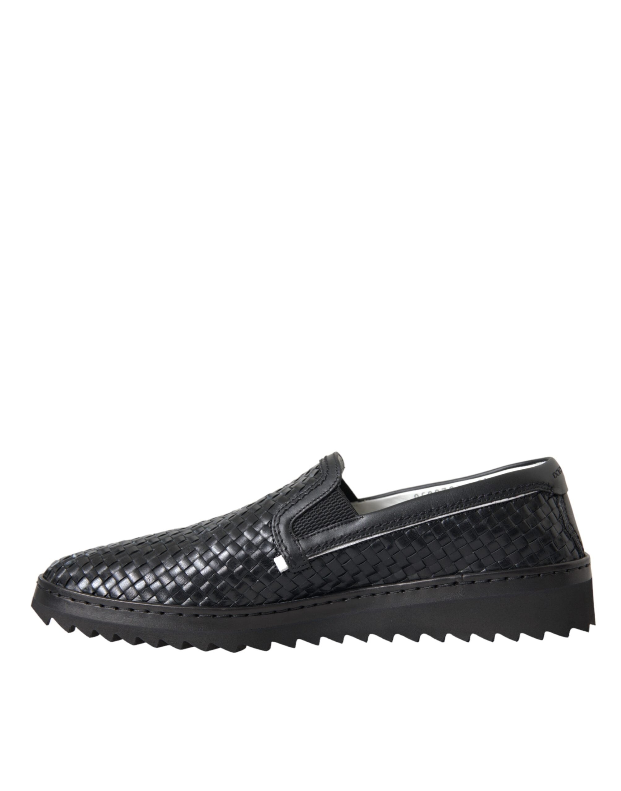 Dolce & Gabbana Black Woven Buffalo Leather Men's Loafers Shoes