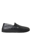 Dolce & Gabbana Black Woven Buffalo Leather Men's Loafers Shoes