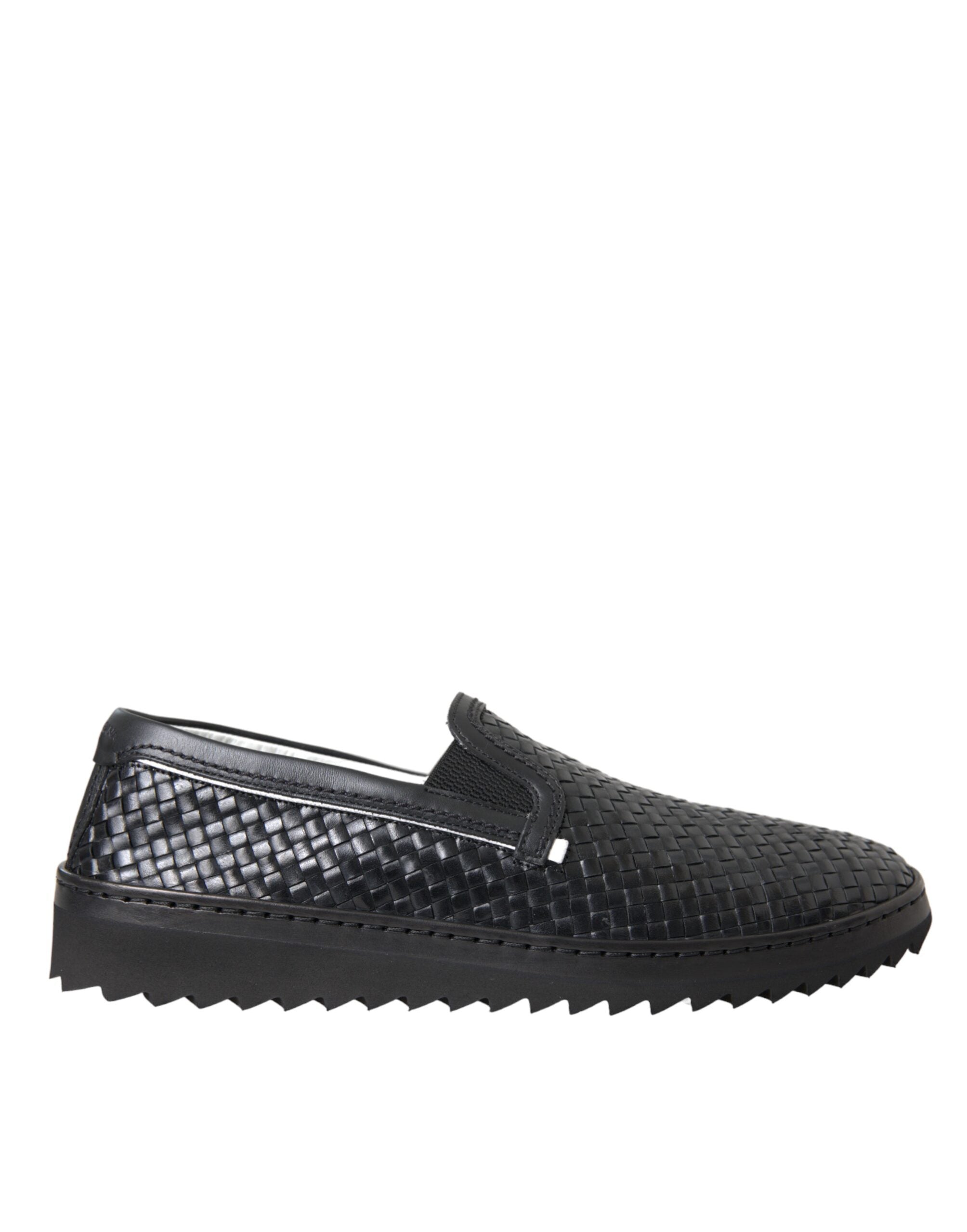 Dolce & Gabbana Black Woven Buffalo Leather Men's Loafers Shoes