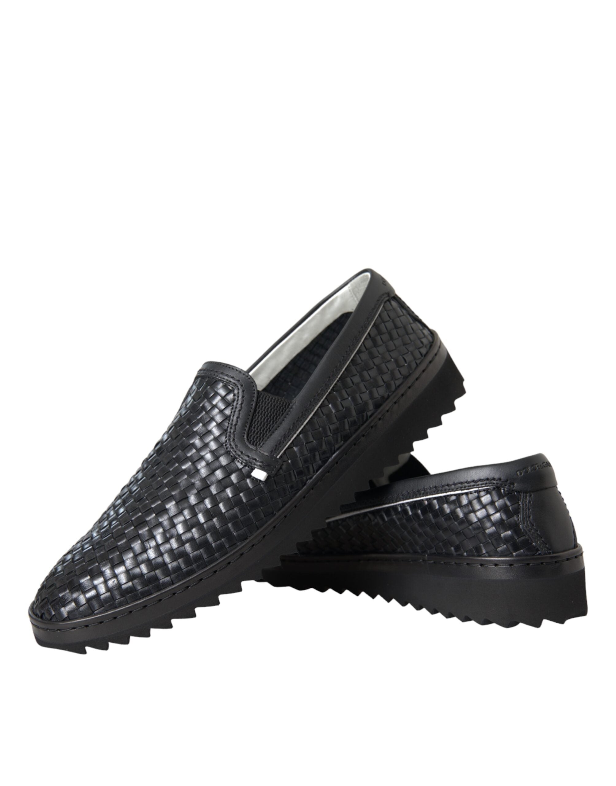 Dolce & Gabbana Black Woven Buffalo Leather Men's Loafers Shoes