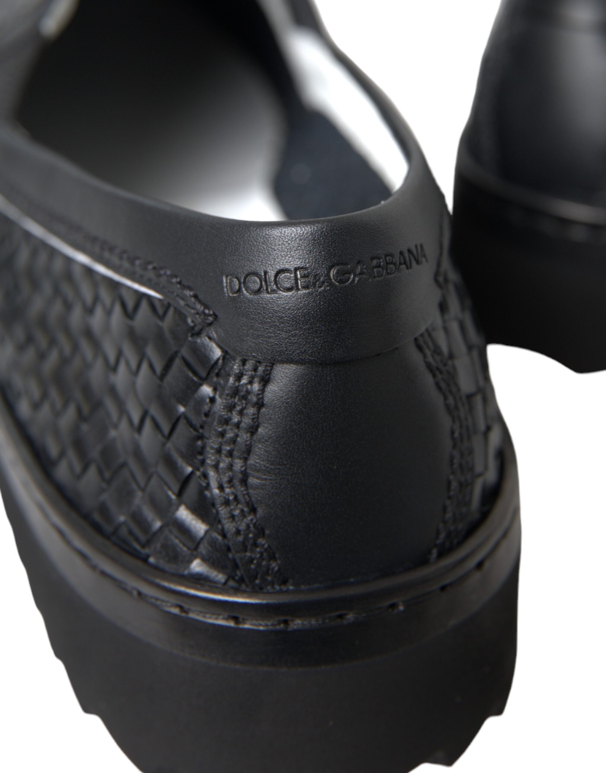 Dolce & Gabbana Black Woven Buffalo Leather Men's Loafers Shoes