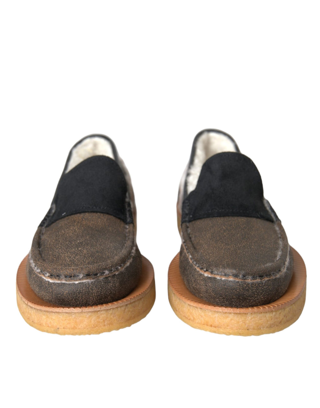 Dolce & Gabbana Brown Black Fur Leather Loafers Men's Shoes