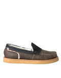 Dolce & Gabbana Brown Black Fur Leather Loafers Men's Shoes