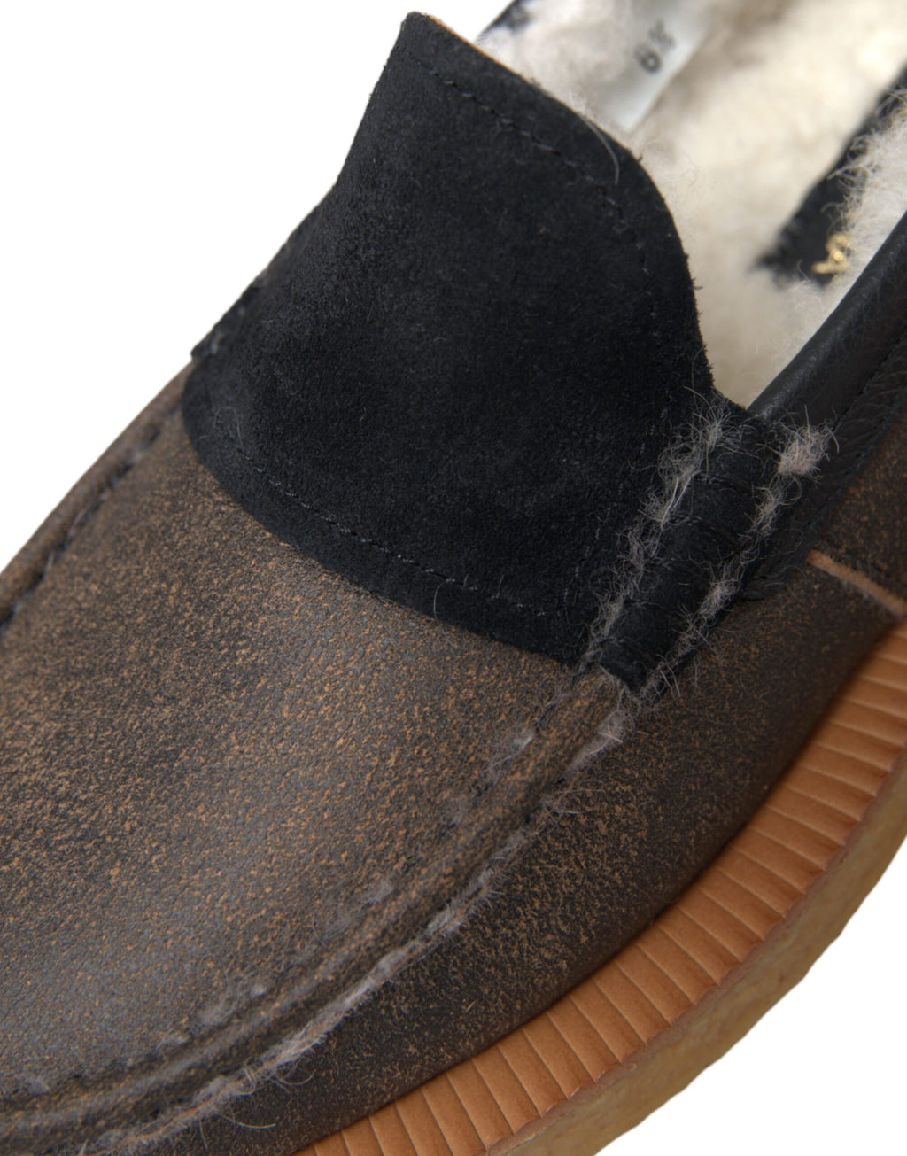 Dolce & Gabbana Brown Black Fur Leather Loafers Men's Shoes