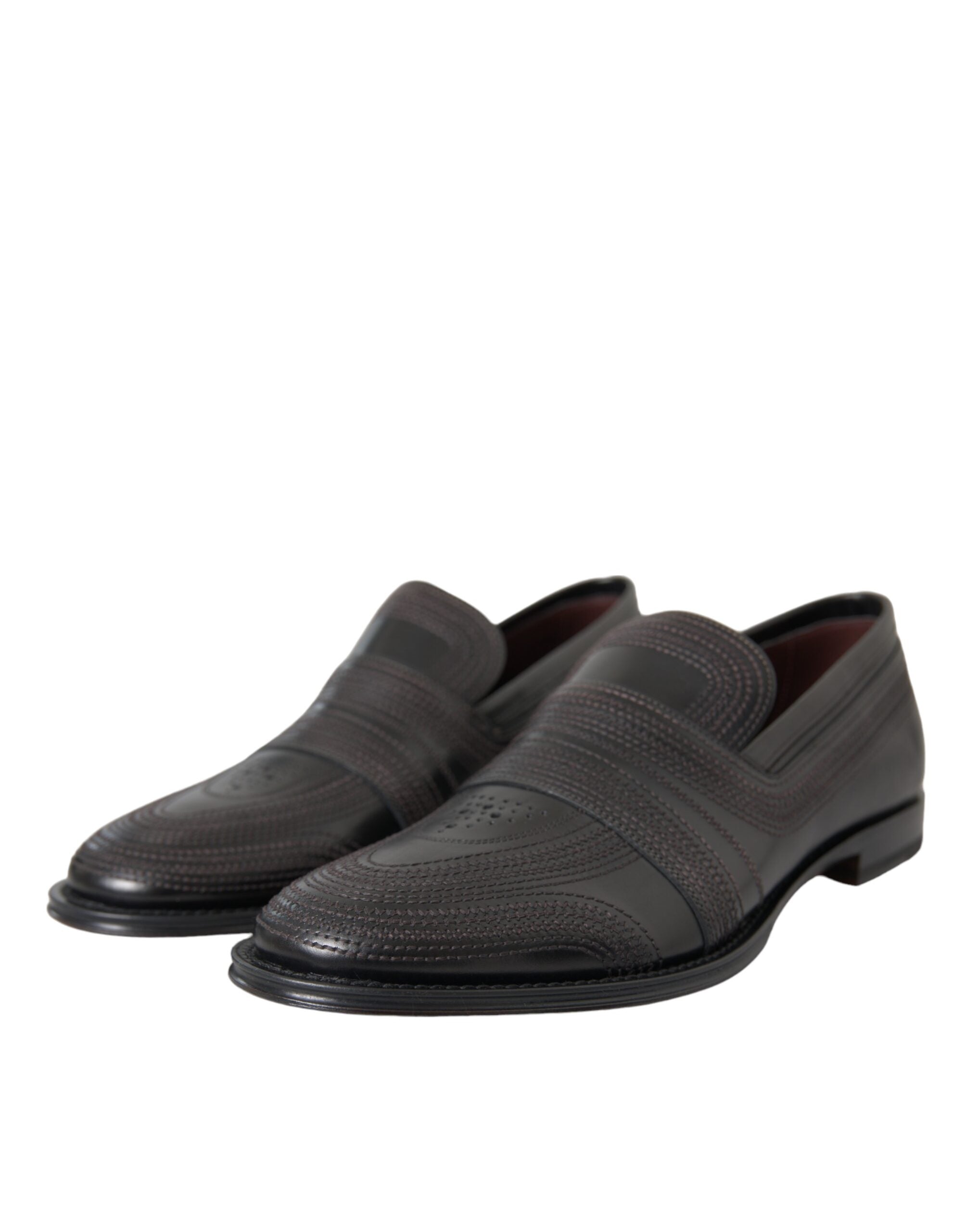 Dolce & Gabbana Black Brown Leather Loafers Men's Dress Shoes