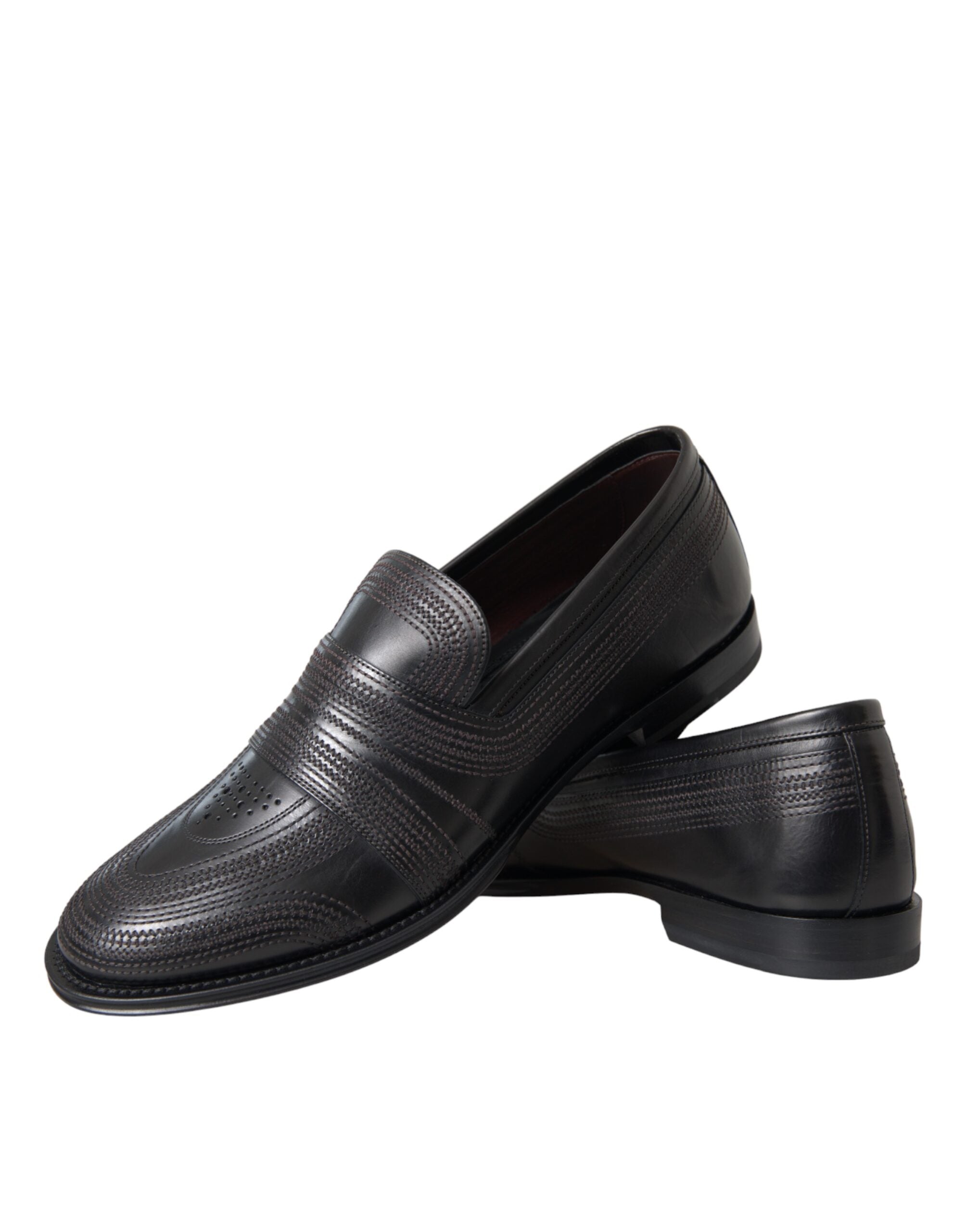 Dolce & Gabbana Black Brown Leather Loafers Men's Dress Shoes