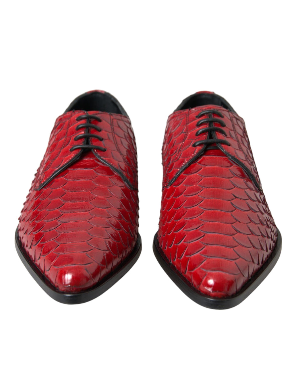 Dolce & Gabbana Red Textured Patent Leather Derby Men's Formal Shoes