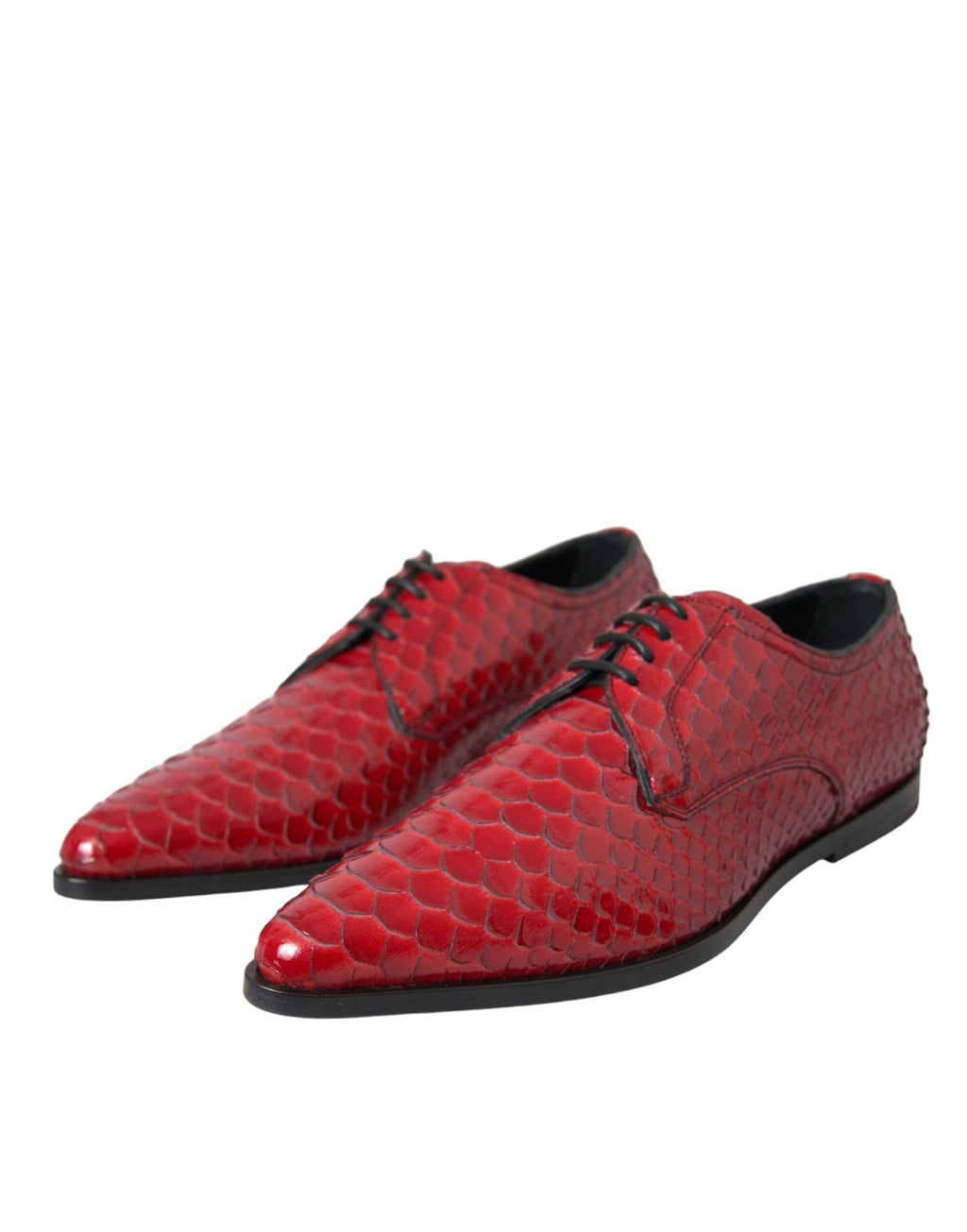 Dolce & Gabbana Red Textured Patent Leather Derby Men's Formal Shoes