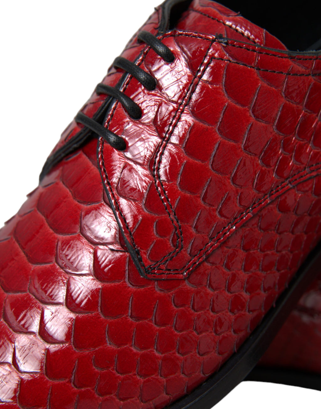 Dolce & Gabbana Red Textured Patent Leather Derby Men's Formal Shoes