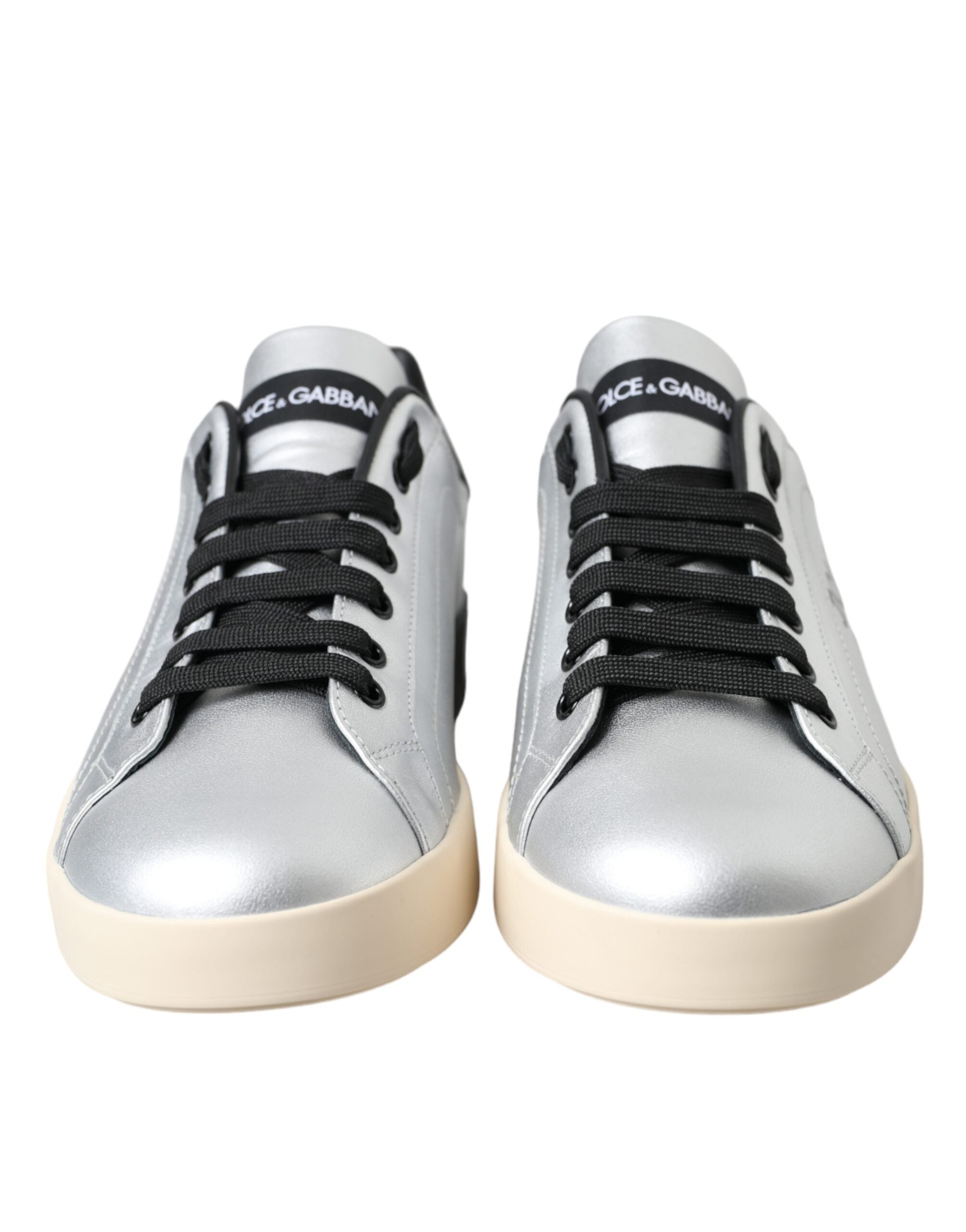 Dolce & Gabbana Silver Portofino Calfskin Sneakers Men's Shoes