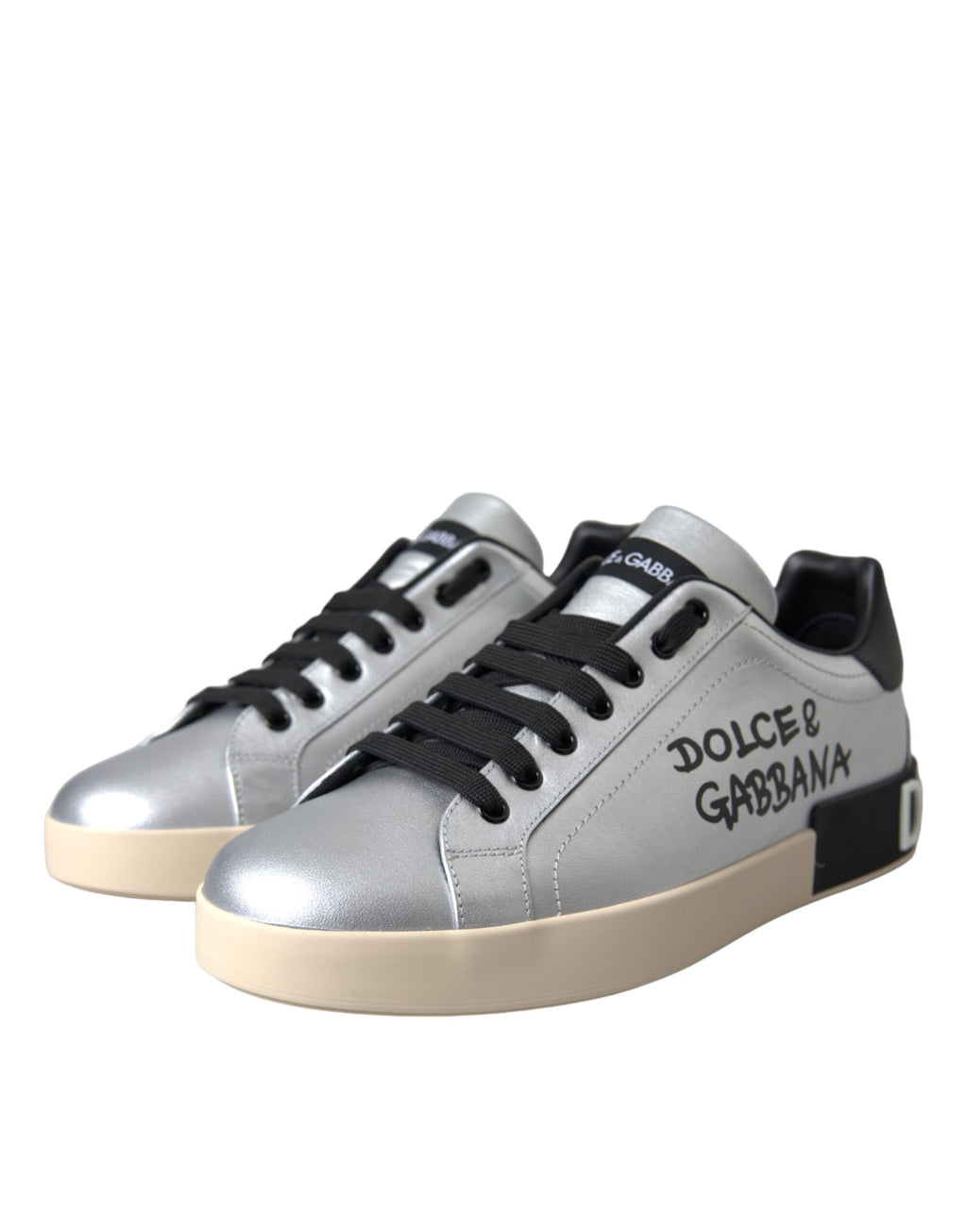 Dolce & Gabbana Silver Portofino Calfskin Sneakers Men's Shoes