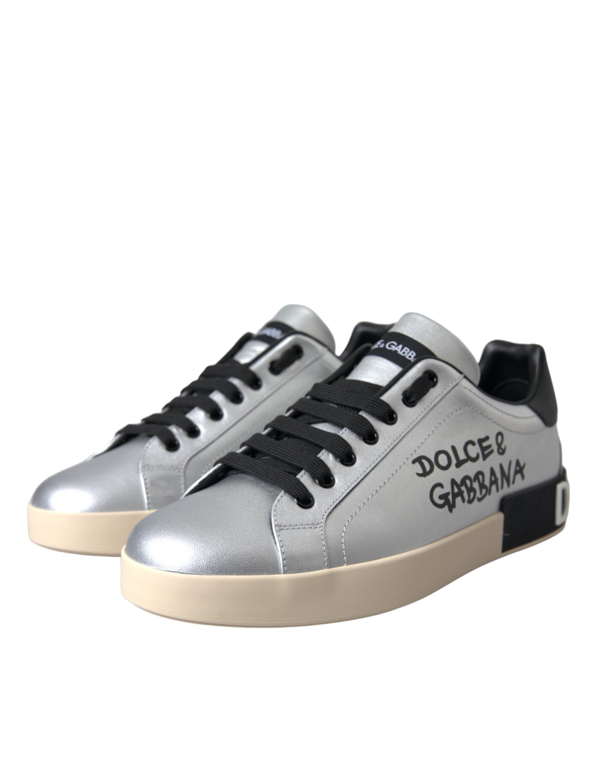 Dolce & Gabbana Silver Portofino Calfskin Sneakers Men's Shoes