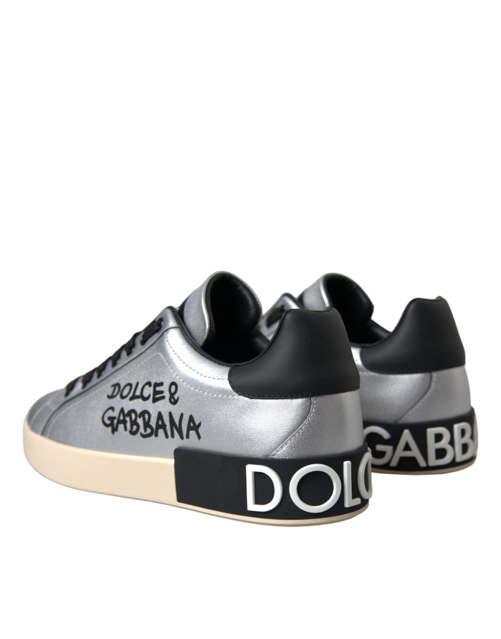 Dolce & Gabbana Silver Portofino Calfskin Sneakers Men's Shoes