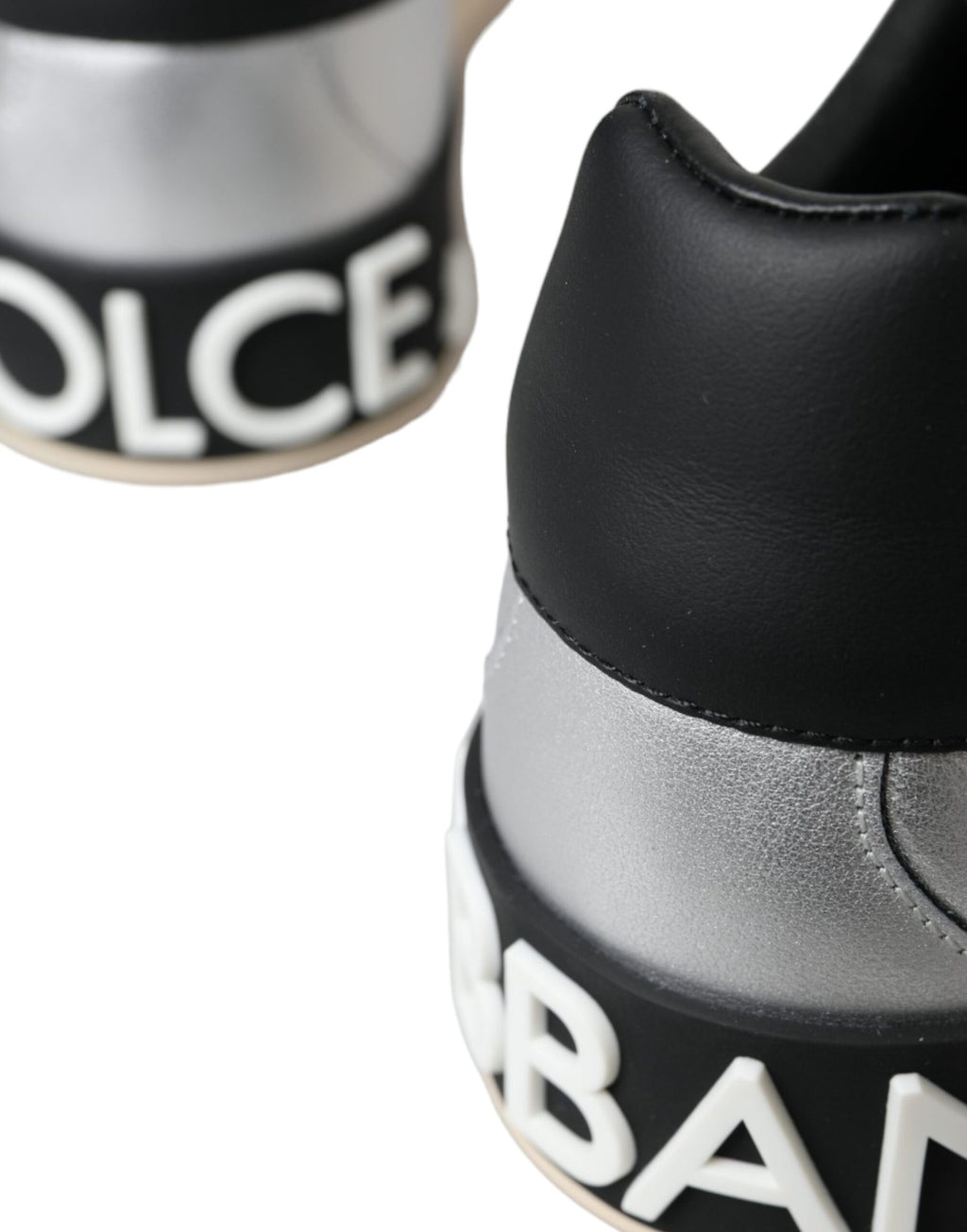 Dolce & Gabbana Silver Portofino Calfskin Sneakers Men's Shoes