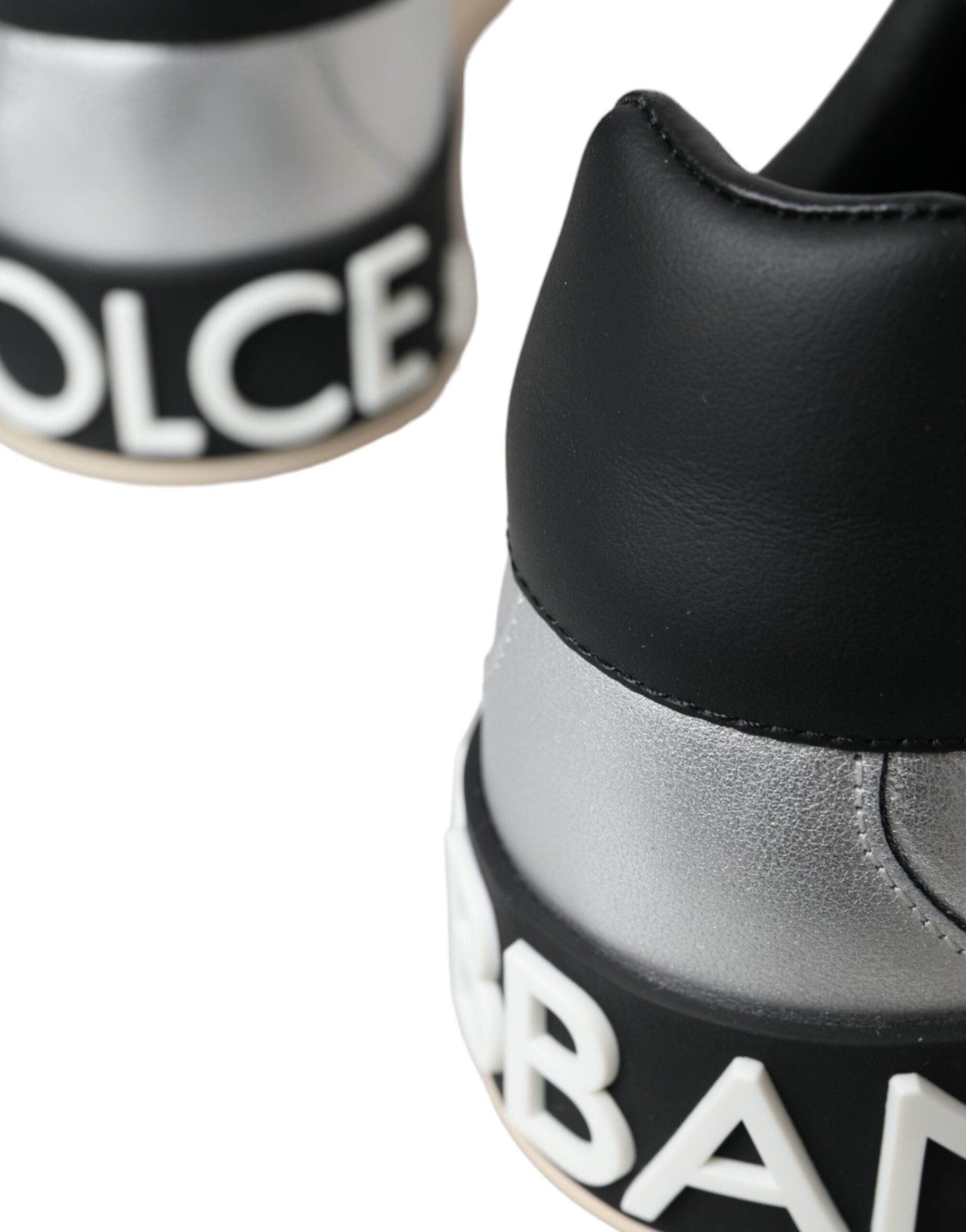 Dolce & Gabbana Silver Portofino Calfskin Sneakers Men's Shoes