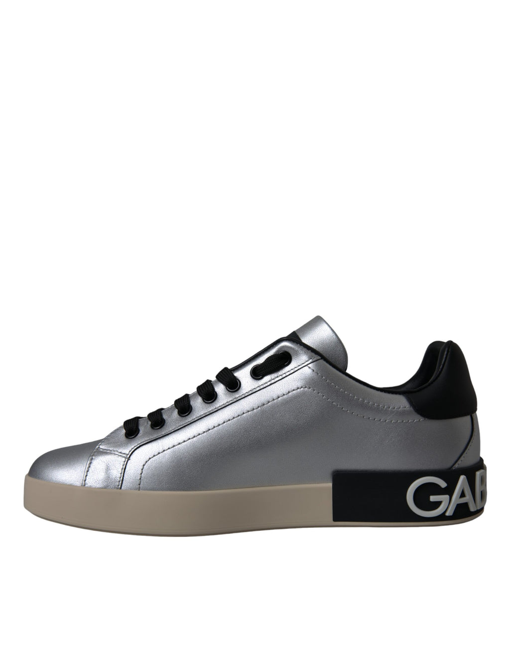 Dolce & Gabbana Silver Portofino Calfskin Sneakers Men's Shoes