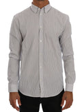 Frankie Morello White and Blue Striped Casual Cotton Regular Fit Shirt
