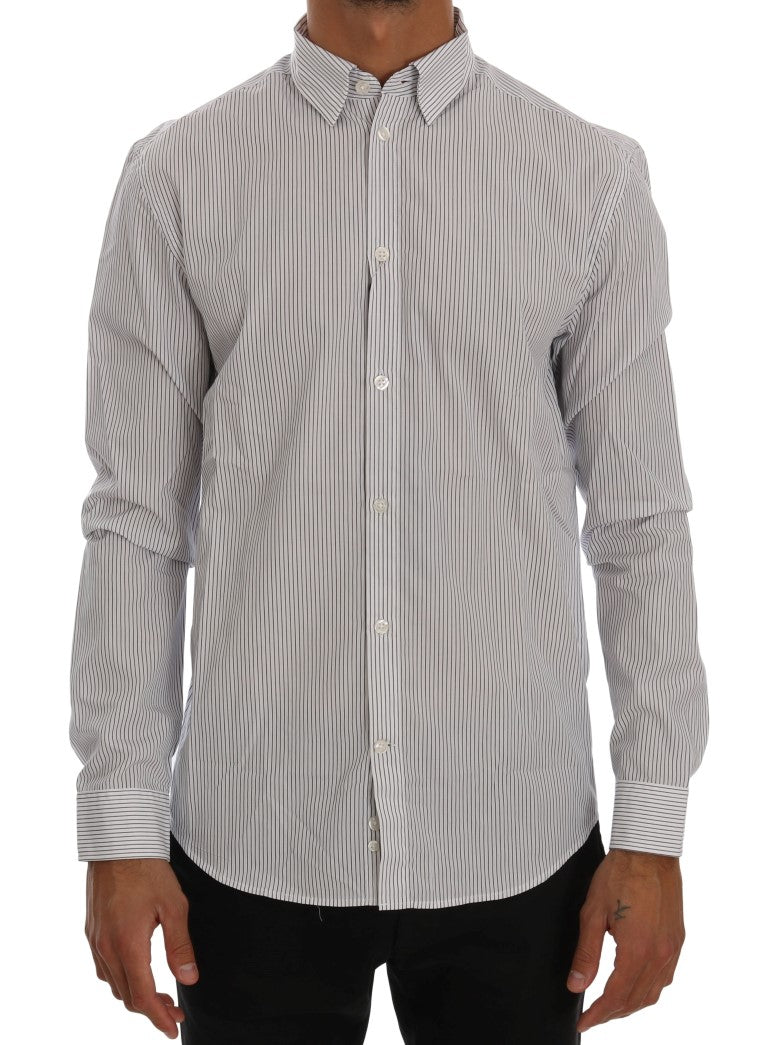 Frankie Morello White and Blue Striped Casual Cotton Regular Fit Shirt