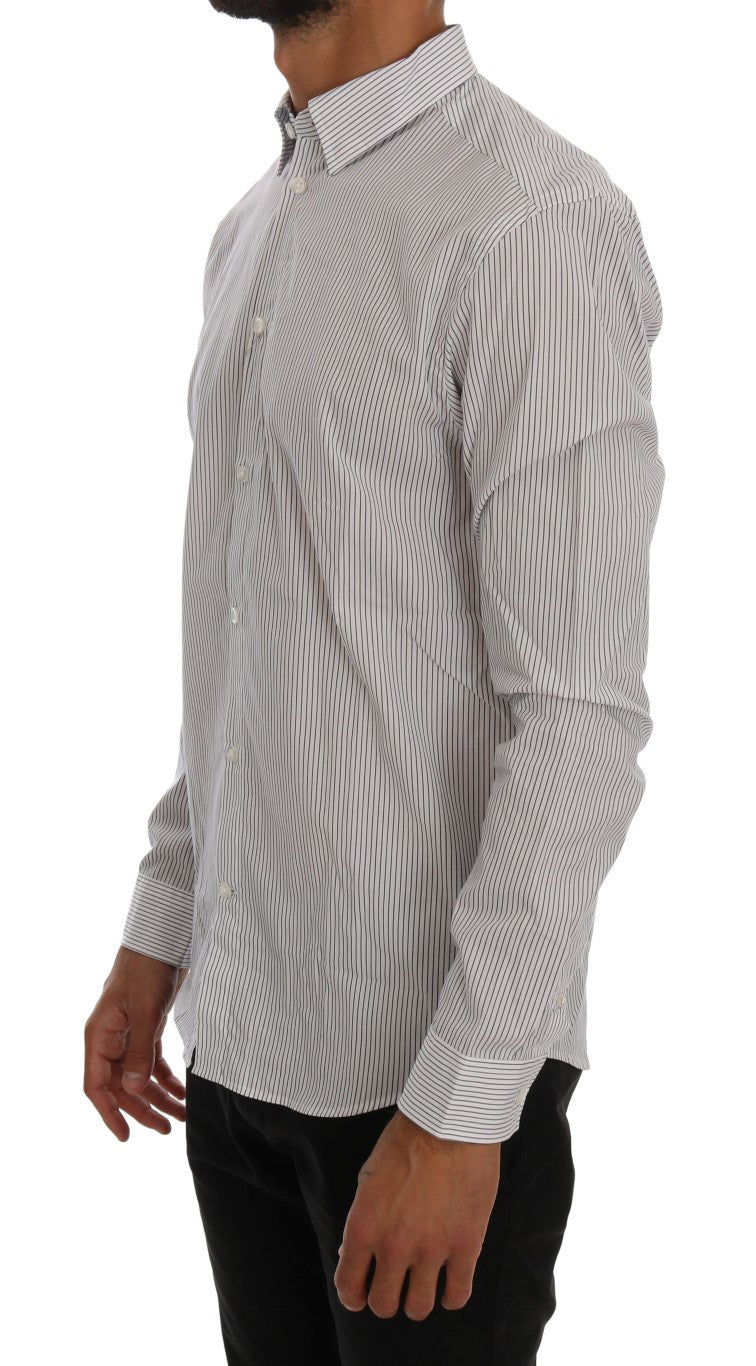 Frankie Morello White and Blue Striped Casual Cotton Regular Fit Shirt