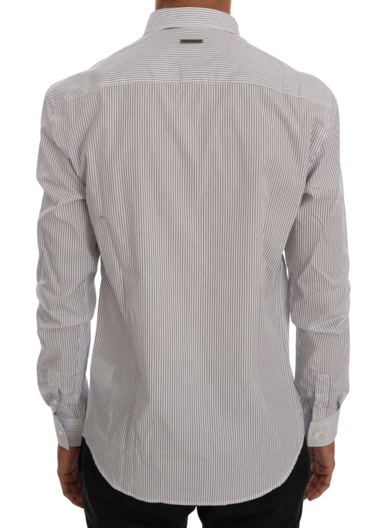 Frankie Morello White and Blue Striped Casual Cotton Regular Fit Shirt