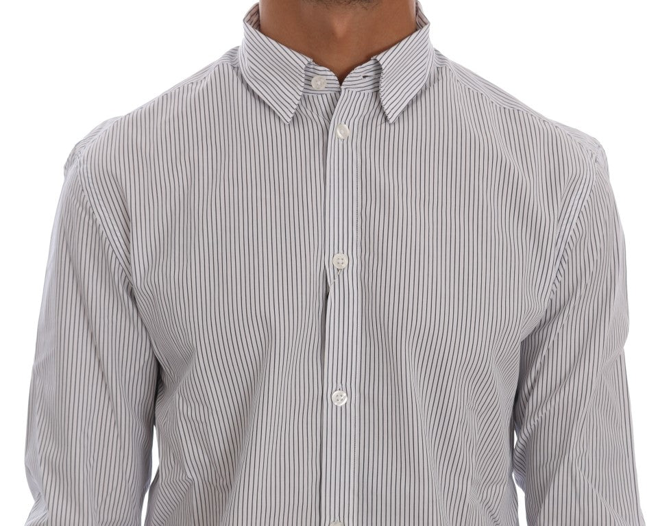 Frankie Morello White and Blue Striped Casual Cotton Regular Fit Shirt