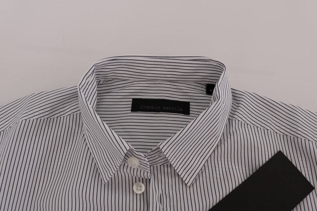Frankie Morello White and Blue Striped Casual Cotton Regular Fit Shirt