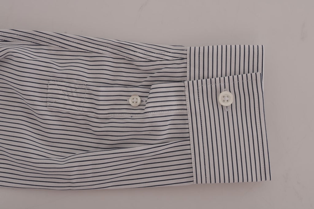 Frankie Morello White and Blue Striped Casual Cotton Regular Fit Shirt