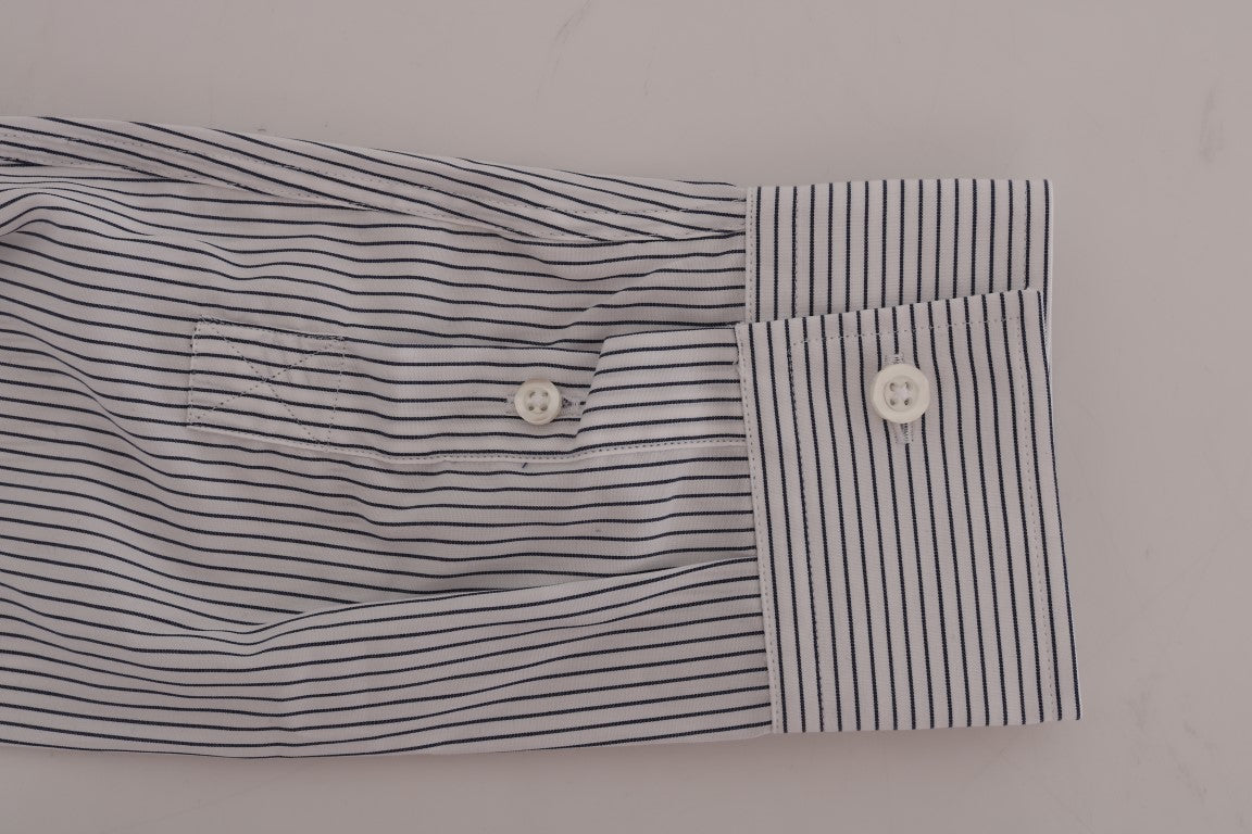 Frankie Morello White and Blue Striped Casual Cotton Regular Fit Shirt