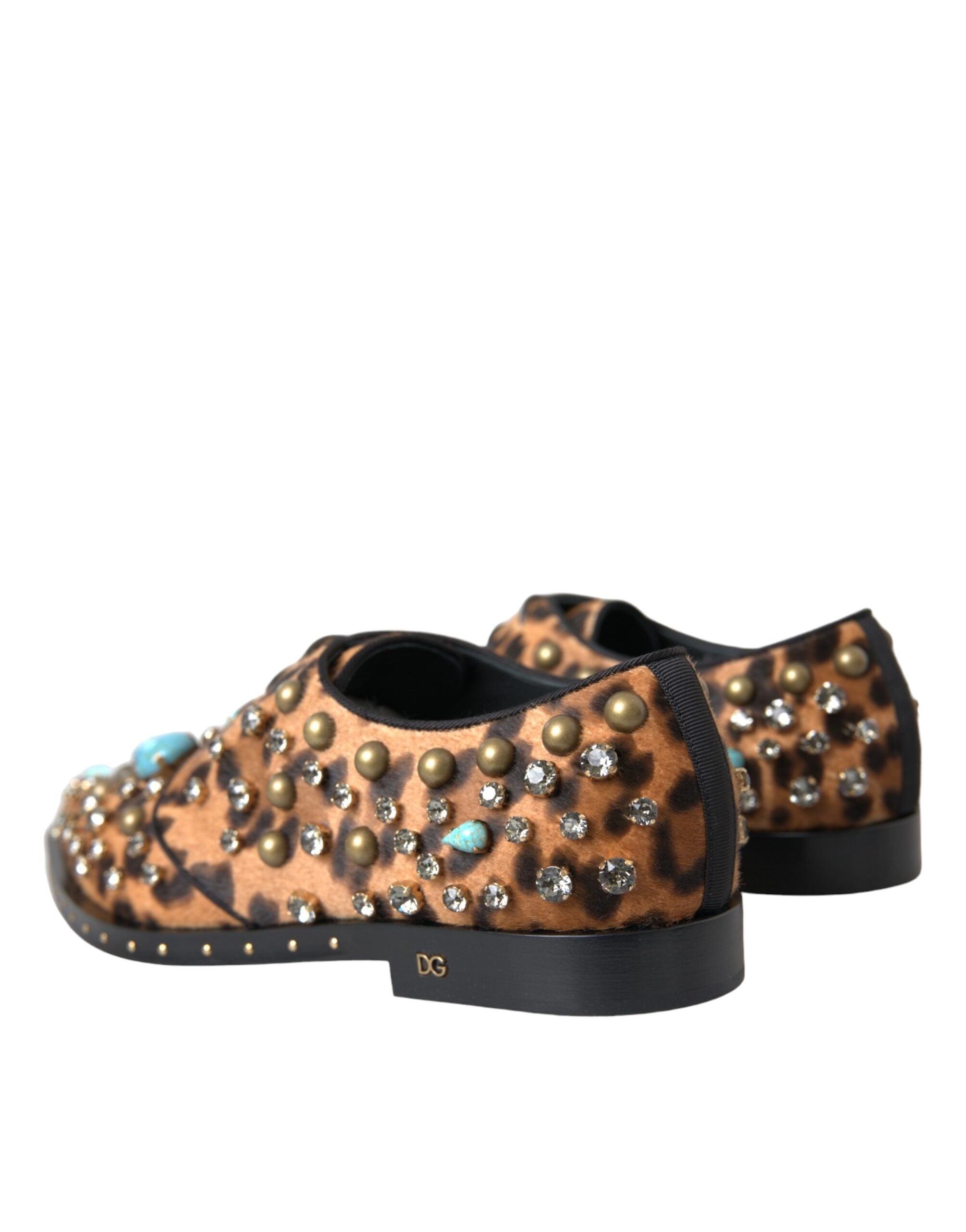 Dolce & Gabbana Brown Leopard Hair Crystal Dress Brogues